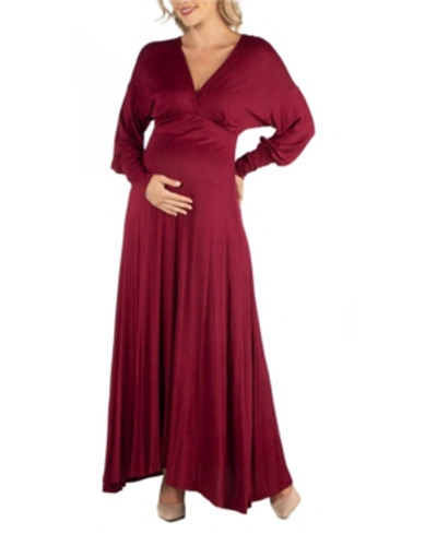 Shop 24seven Comfort Apparel Formal Long Sleeve Maternity Maxi Dress In Red