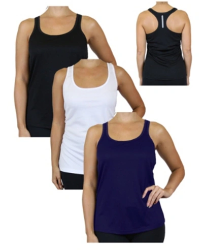 Shop Galaxy By Harvic Women's Moisture Wicking Racerback Tanks, Pack Of 3 In Black White Navy