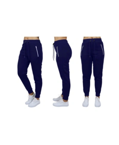 Galaxy By Harvic Women's Loose Fit Jogger Pants With Zipper Pockets In Navy