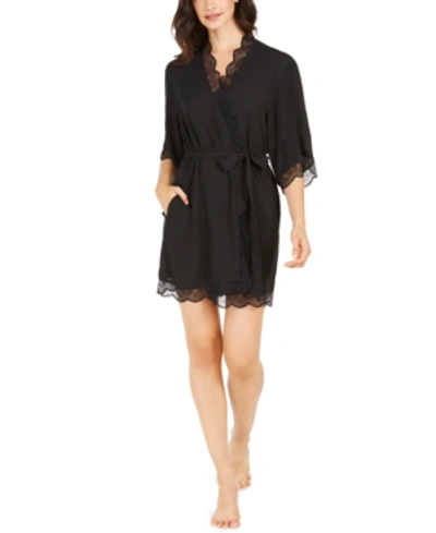 Shop Inc International Concepts Lace Trim Short Robe, Created For Macy's In Deep Black