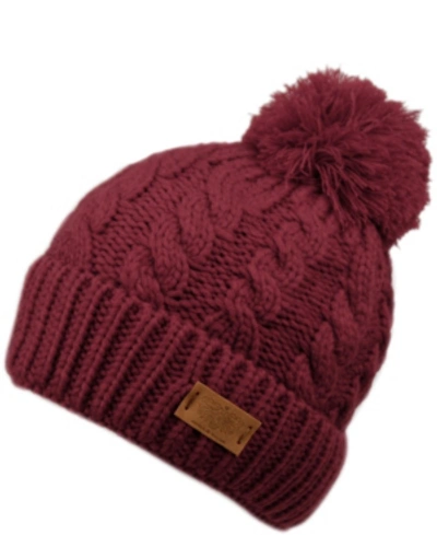 Shop Angela & William Cable Pom Beanie With Sherpa Lining In Burgundy