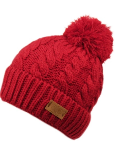 Shop Angela & William Cable Pom Beanie With Sherpa Lining In Red