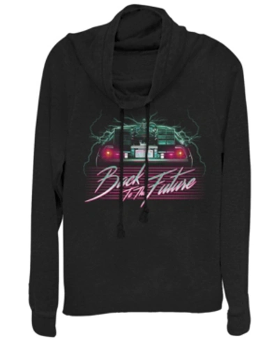 Shop Fifth Sun Juniors Back To The Future Delorean 80's Style Neon Cowl Neck Sweater In Black