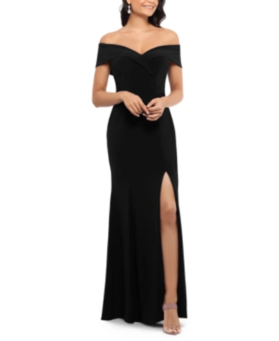 Shop Xscape Off-the-shoulder Gown In Black