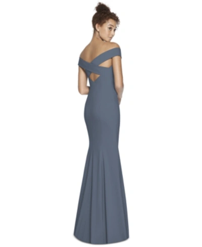 Shop Dessy Collection Off-the-shoulder Maxi Dress In Silverstone Gray