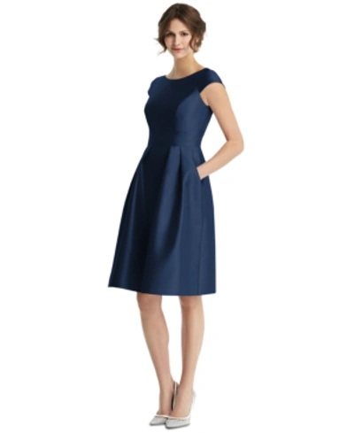 Shop Alfred Sung Boat-neck A-line Dress In Midnight Blue