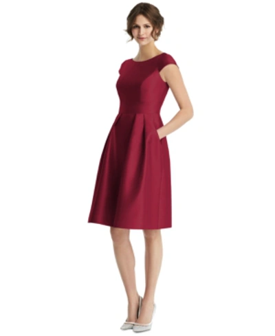 Shop Alfred Sung Boat-neck A-line Dress In Burgundy Red