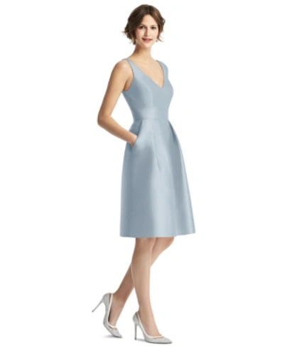 Shop Alfred Sung V-neck A-line Dress In Mist Blue