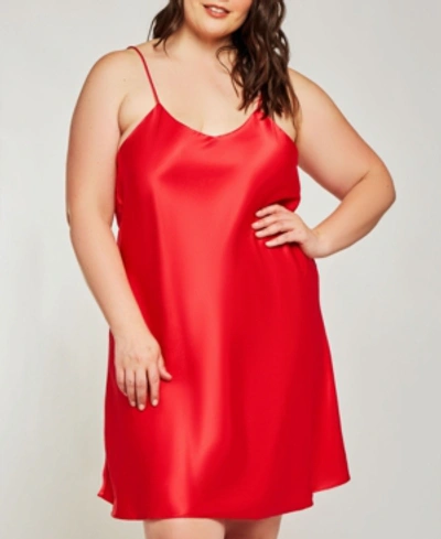 Shop Icollection Plus Size Ultra Soft Satin Chemise Lingerie With Adjustable Straps In Red