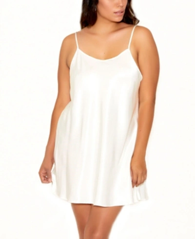 Shop Icollection Plus Size Ultra Soft Satin Chemise Lingerie With Adjustable Straps In White