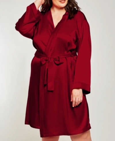 Shop Icollection Plus Size Marina Lux Satin Robe Lingerie In Burgundy
