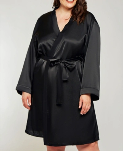 Shop Icollection Plus Size Marina Lux Satin Robe Lingerie In Black