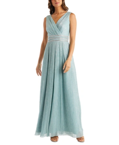 Shop R & M Richards Crinkle Pleated Gown In Seafoam