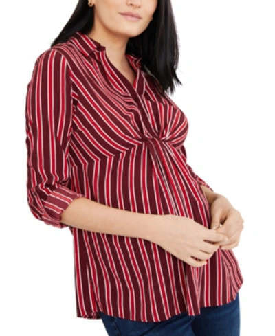 Shop A Pea In The Pod Maternity Printed Shirt In Red-burgundy Stripe