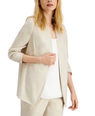 Shop Alfani Ruched-sleeve Open-front Blazer, Created For Macy's In Polished Beige