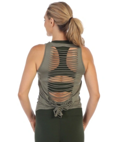 Shop American Fitness Couture Get Shredded Laser Cut Open Back Tank In Green