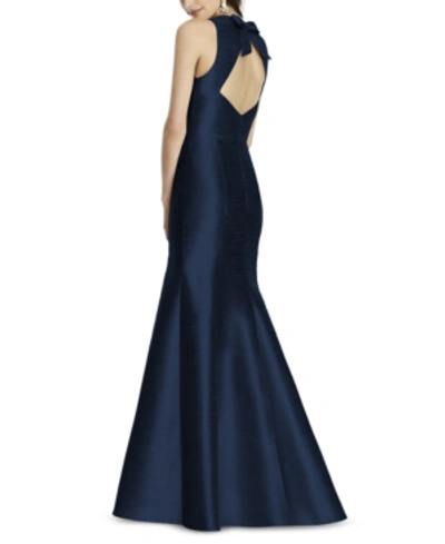 Shop Alfred Sung Bow-back Trumpet Gown In Midnight