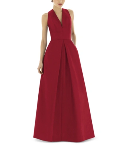 Shop Alfred Sung Pleat-skirt A-line Gown In Barcelona Red