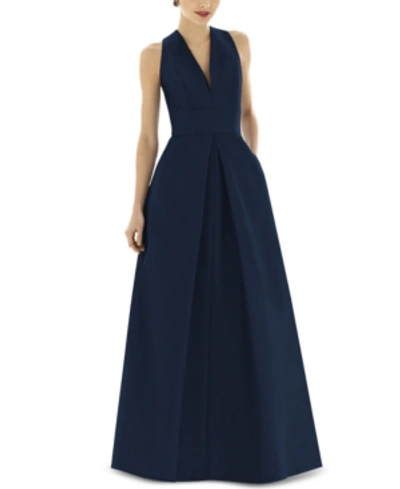 Shop Alfred Sung Pleat-skirt A-line Gown In Midnight