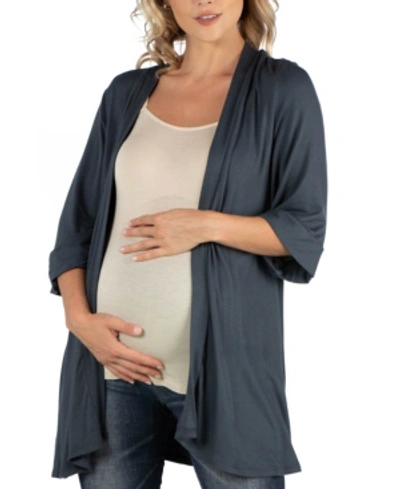 24seven Comfort Apparel Open Front Elbow Length Sleeve Maternity Cardigan In Charcoal