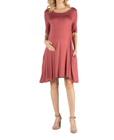 Shop 24seven Comfort Apparel Soft Flare T-shirt Maternity Dress With Pocket Detail In Cinnamon