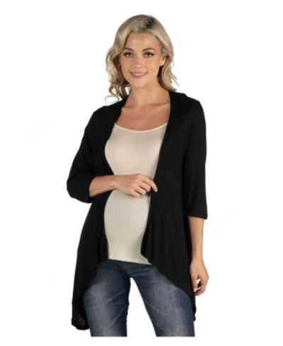 24seven Comfort Apparel Open Front Elbow Length Sleeve Plus Size Cardigan In Black