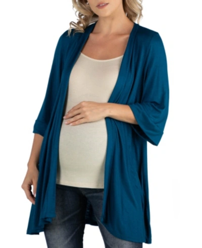 24seven Comfort Apparel Elbow Length Sleeve Maternity Open Cardigan In Blue