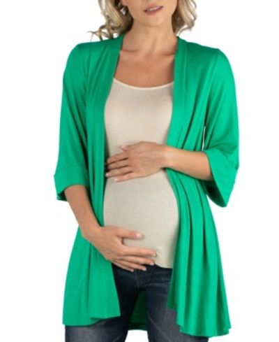 24seven Comfort Apparel Open Front Elbow Length Sleeve Maternity Cardigan In Grass Green