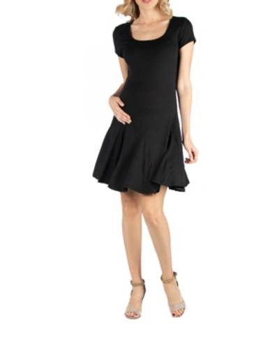 Shop 24seven Comfort Apparel Cap Sleeve Knee Length A Line Maternity Dress In Black