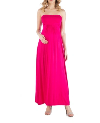 Shop 24seven Comfort Apparel Sleeveless Maternity Maxi Dress With Empire Waist And Belt In Pink