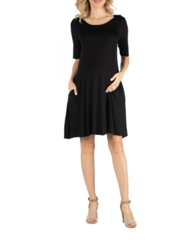 Shop 24seven Comfort Apparel Soft Flare T-shirt Maternity Dress With Pocket Detail In Black