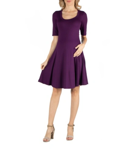 Shop 24seven Comfort Apparel Knee Length A Line Elbow Sleeve Maternity Dress In Purple