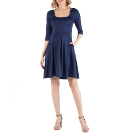 Shop 24seven Comfort Apparel Fit And Flare Scoop Neck Maternity Dress In Navy