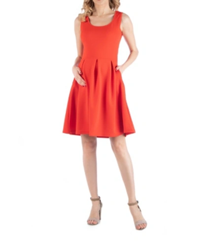 Shop 24seven Comfort Apparel Sleeveless Pleated Maternity Dress With Pockets In Orange
