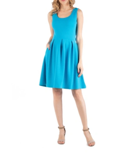 Shop 24seven Comfort Apparel Sleeveless Pleated Maternity Dress With Pockets In Blue
