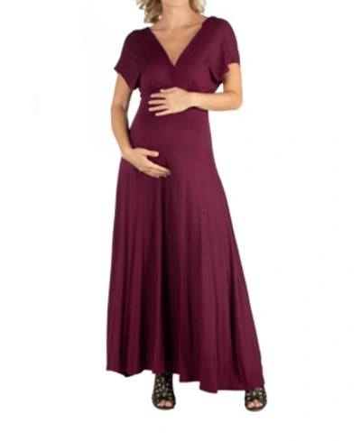 Shop 24seven Comfort Apparel Cap Sleeve V Neck Maternity Maxi Dress In Wine