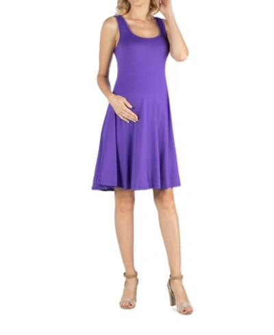 24seven Comfort Apparel Petites Sleeveless A-line Fit And Flare Skater Dress In Purple