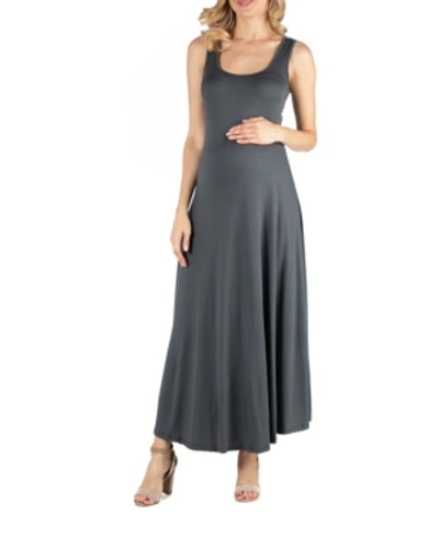 Shop 24seven Comfort Apparel Slim Fit A Line Sleeveless Maternity Maxi Dress In Gray