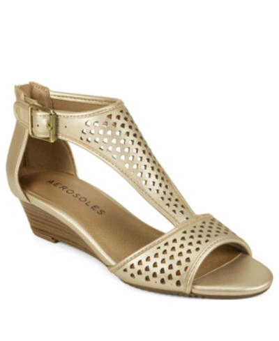 Shop Aerosoles Sapphire Low Wedge Sandal Women's Shoes In Gold