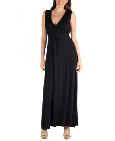 Shop 24seven Comfort Apparel V-neck Sleeveless Maxi Dress With Belt In Black