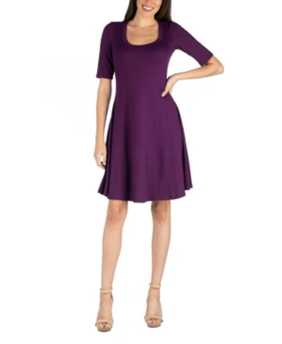 Shop 24seven Comfort Apparel A-line Knee Length Dress With Elbow Length Sleeves In Purple