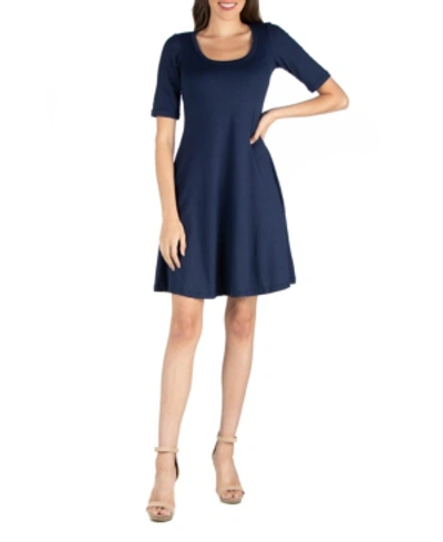 Shop 24seven Comfort Apparel A-line Knee Length Dress With Elbow Length Sleeves In Navy