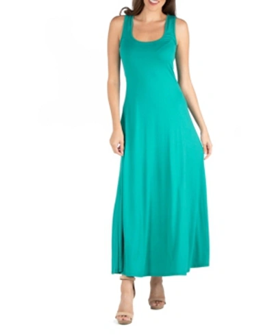 Shop 24seven Comfort Apparel Slim Fit A-line Sleeveless Maxi Dress In Olive