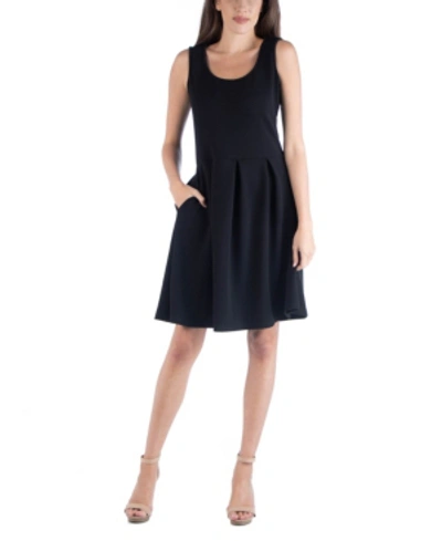 Shop 24seven Comfort Apparel Sleeveless Skater Pleated Mini Dress With Pockets In Black