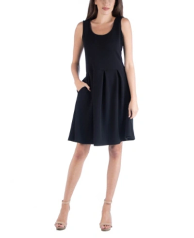 24seven Comfort Apparel Sleeveless Skater Pleated Mini Dress With Pockets In Black