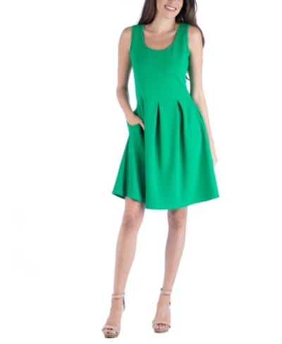 Shop 24seven Comfort Apparel Sleeveless Skater Pleated Mini Dress With Pockets In Green