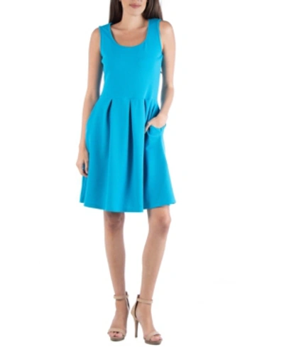 Shop 24seven Comfort Apparel Sleeveless Skater Pleated Mini Dress With Pockets In Sapphire