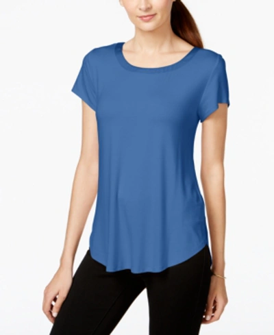 Shop Alfani Satin-trim High-low T-shirt, Created For Macy's In Soft Cobalt