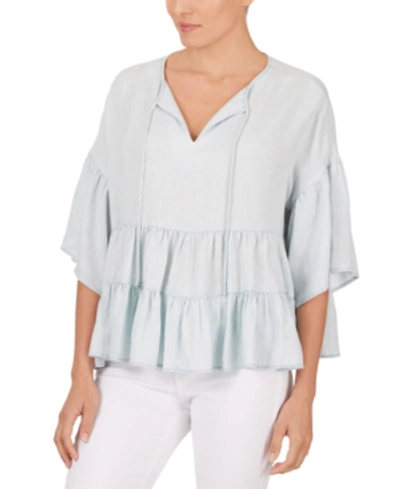 Shop Adyson Parker Tiered-hem Peasant Top In Pale Chambray