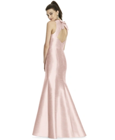 Shop Alfred Sung Bow-back Trumpet Gown In Pearl Pink